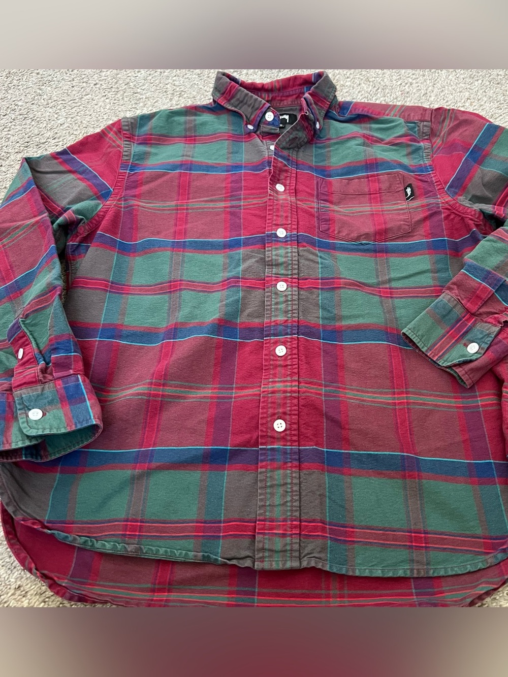 Stussy Cotton Red, Blue and Green Plaid Button-Down Shirt Size Medium